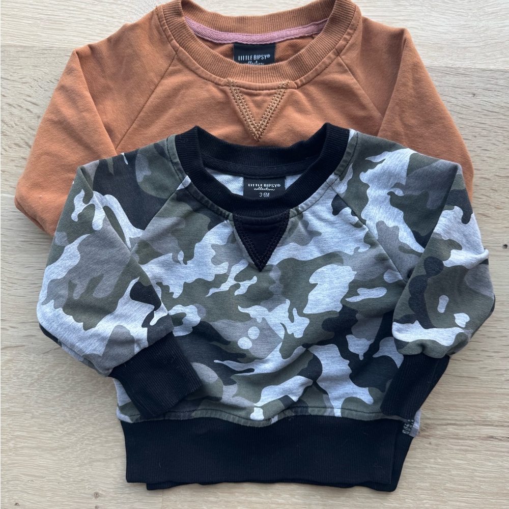Little Bipsy Pullover Sweatshirt Bundle in Camo and Burnt Orange - 3-6m